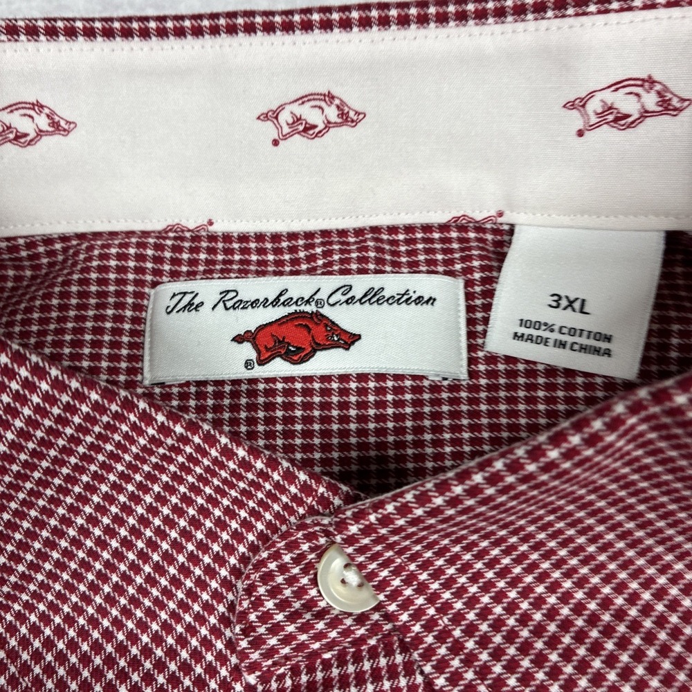Arkansas Razorback Collection Cotton Button Down Long Sleeve Red Plaid 3XL - Picture 5 of 10